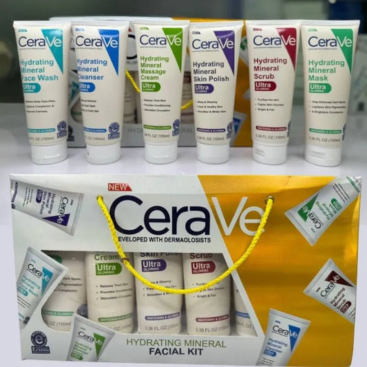 CeraVe facial skincare products displayed with a box in the background.